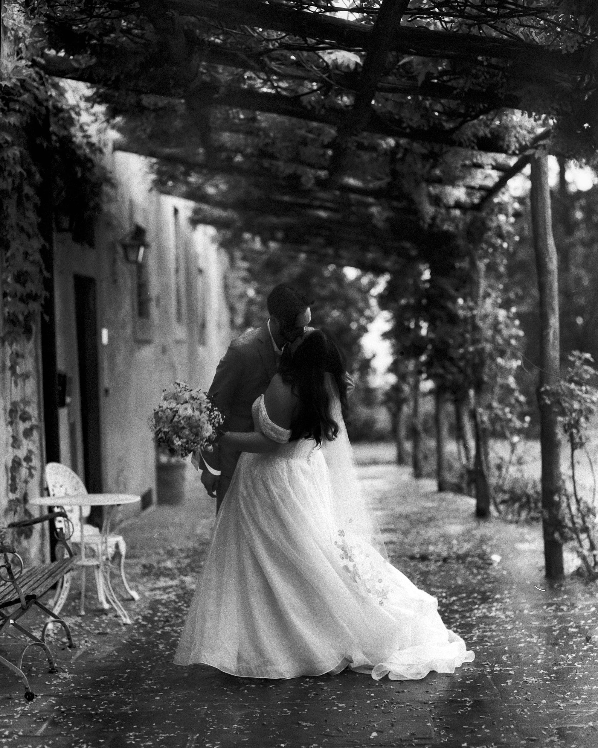 Black-and-white cinema frame from the celebration after the ceremony